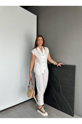 ست بالاتنه و پائین تنه سفید زنانه بافتنی Zerrincan Giyim - کد 930135817