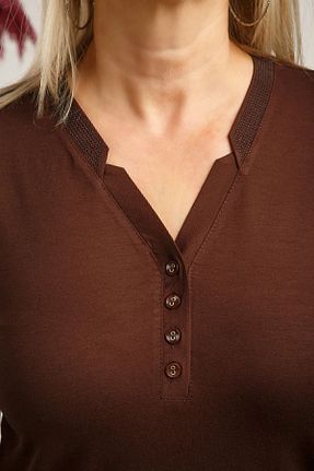 بلوز قهوه ای زنانه ساده ModaSümeyra - کد 727176203