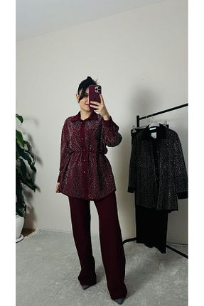 ست بالاتنه و پائین تنه زرشکی زنانه بافتنی STEALLE MODA GİYİM - کد 930143835