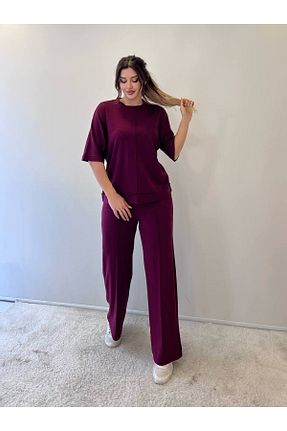ست بالاتنه و پائین تنه زرشکی زنانه اورسایز Olavogue - کد 930156895