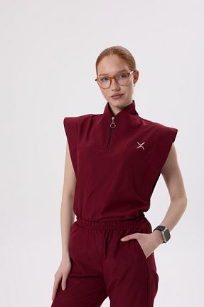 ست بالاتنه و پائین تنه زرشکی زنانه پلی استر X Medical Wear - کد 929982712