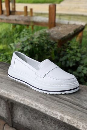 کفش لوفر سفید زنانه چرم خالص The Dortex Shoes - کد 930168477