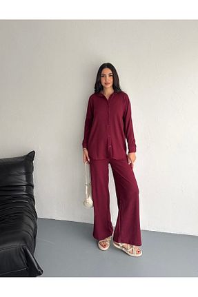 ست بالاتنه و پائین تنه زرشکی زنانه بافتنی hiraz fashion - کد 930168854