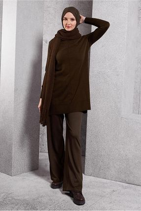 تونیک حجاب قهوه ای زنانه تریکو Alvina - کد 869801304