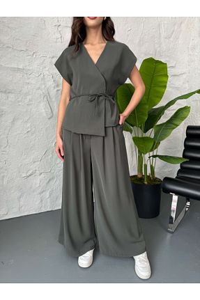 ست بالاتنه و پائین تنه خاکی زنانه بافتنی Elif Özbey Butik - کد 930197630
