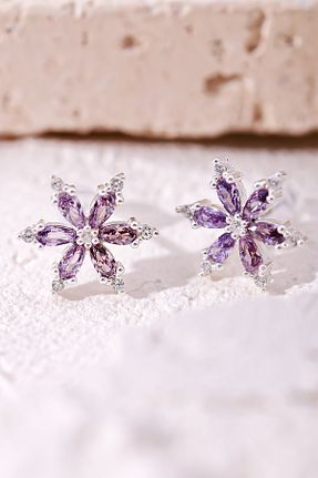 گوشواره نقره بنفش زنانه 925 عیار Lucente Jewellery - کد 929403656