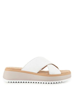 دمپائی سفید زنانه چرم خالص Hush Puppies - کد 902023864