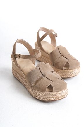 صندل بژ زنانه پاشنه پر gumushoe - کد 930221459