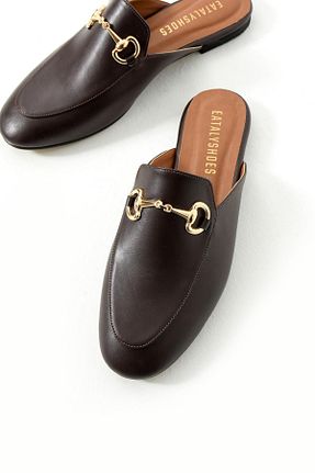 دمپائی قهوه ای زنانه چرم مصنوعی Eataly Shoes - کد 870304354