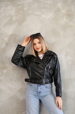 کاپشن مشکی زنانه کراپ Mitay - کد 930245278