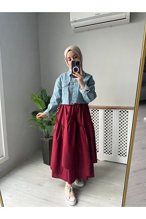 دامن حجاب زرشکی کمر کش دار AYSEAKSOY - کد 930250591