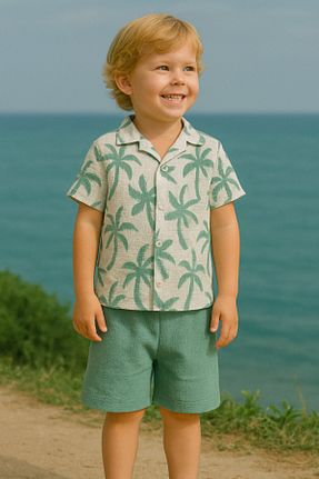ست بالاتنه و پائین تنه سبز بچه گانه بافتنی Yalçınoğlu Kids - کد 930377392
