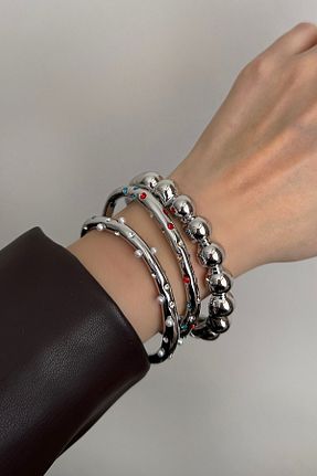 دستبند استیل (فولاد) طوسی زنانه استیل (فولاد) Okko Store - کد 930378501