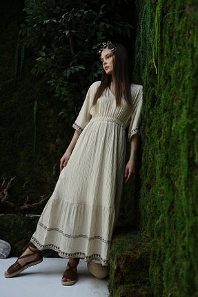 لباس بژ زنانه کتان Le Savu - کد 924152134
