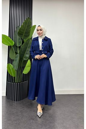ست بالاتنه و پائین تنه حجاب سرمه ای زنانه کلوش ışık tesettur - کد 899426111