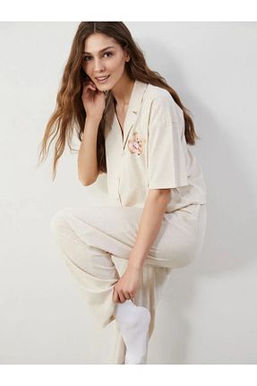ست لباس راحتی بژ زنانه چاپی LC Waikiki - کد 930427133