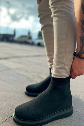بوت / نیم بوت مشکی مردانه چرم مصنوعی pabucmarketi - کد 930319239