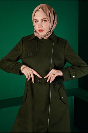 پالتو پشمی حجاب خاکی زنانه رگولار Alvina - کد 794074494