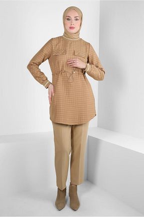 تونیک حجاب بژ زنانه پلی استر Alvina - کد 795483134