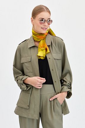 کت خاکی زنانه رگولار Desen Triko - کد 812192626