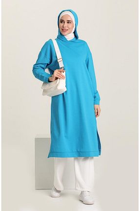 تونیک حجاب فیروزه ای زنانه پنبه پلی استر sefamerve - کد 834609169