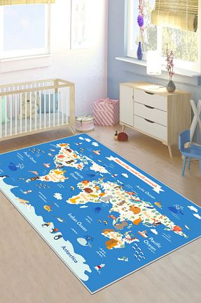فرش بچه گانه آبی پلی استر Hülya Home - کد 825551489