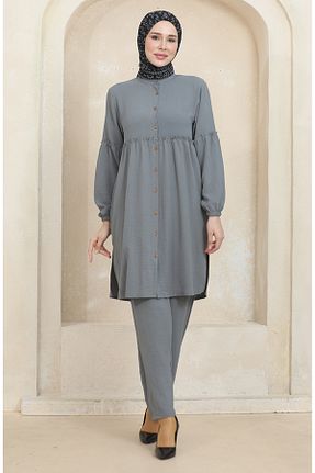 ست بالاتنه و پائین تنه حجاب طوسی زنانه Relaxed sefamerve - کد 846470931