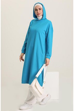 تونیک حجاب فیروزه ای زنانه پنبه پلی استر sefamerve - کد 834609169
