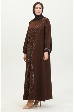 لباس مجلسی حجاب قهوه ای زنانه یقه دوچرخه sefamerve - کد 836071738