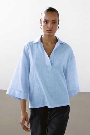 بلوز آبی زنانه ساده Massimo Dutti - کد 927919487