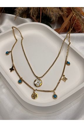 گردنبند استیل ( فولاد ) زرد زنانه استیل ضد زنگ LOVİSA AKSESUAR - کد 930415685