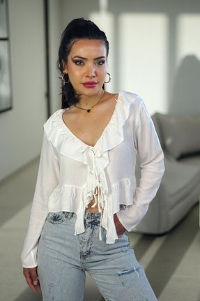 بلوز سفید زنانه ساده Kübra Tekstil - کد 924361936