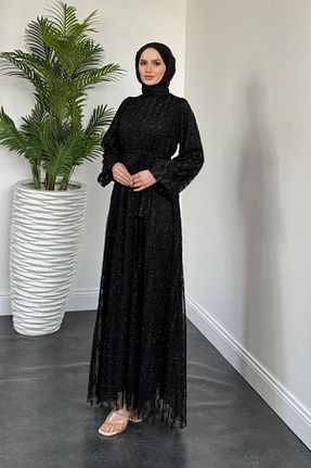 لباس مجلسی حجاب مشکی زنانه MERVEN AKYÜZ - کد 930531805