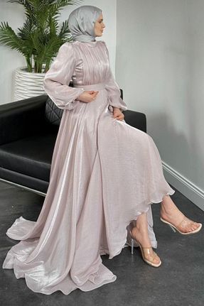 لباس مجلسی حجاب صورتی زنانه یقه دوچرخه MERVEN AKYÜZ - کد 930531390