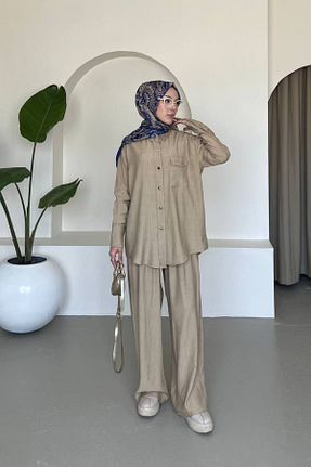ست بالاتنه و پائین تنه بژ زنانه بافت comstar - کد 930529460