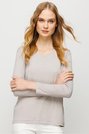 بلوز طوسی زنانه ساده Desen Triko - کد 707449124