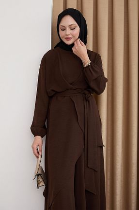 ست بالاتنه و پائین تنه حجاب قهوه ای زنانه رگولار InStyle - کد 930530922