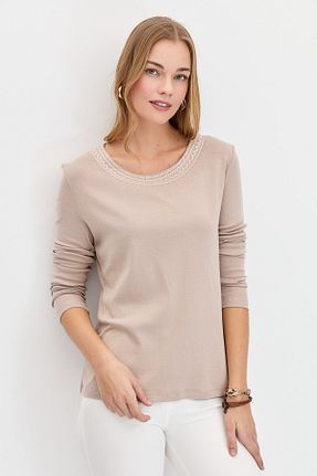 بلوز بژ زنانه ساده Desen Triko - کد 810776491