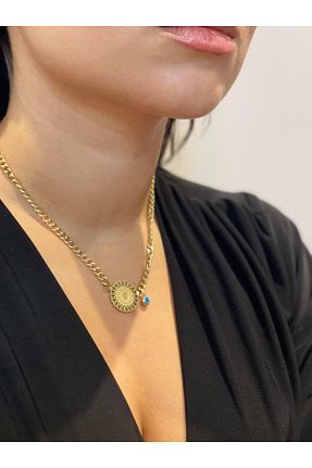 گردنبند استیل ( فولاد ) زرد زنانه استیل ضد زنگ MAY AKSESUAR VE TAKI - کد 919764558