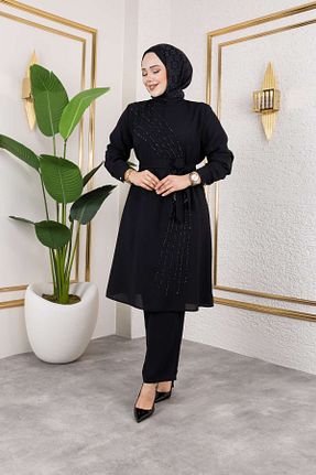 ست بالاتنه و پائین تنه حجاب مشکی رگولار Elif Artar - کد 930560592