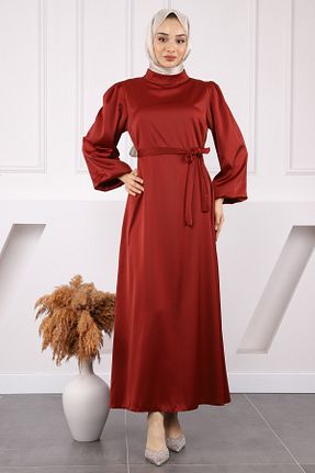 لباس مجلسی حجاب زرشکی زنانه یقه دوچرخه İmajButik - کد 930553901