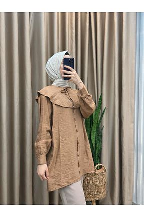 تونیک حجاب قهوه ای زنانه پنبه پلی استر MERVE TESETTÜR - کد 930556839
