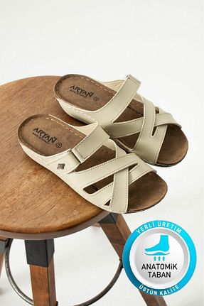 دمپائی بژ زنانه چرم مصنوعی AlbiShoes - کد 930572336