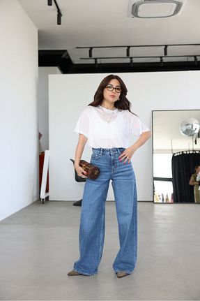 شلوار جین آبی زنانه پاچه گشاد Özge Özgenç - کد 930563247