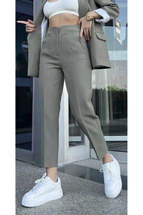شلوار پارچه ای خاکی زنانه فاق بلند D