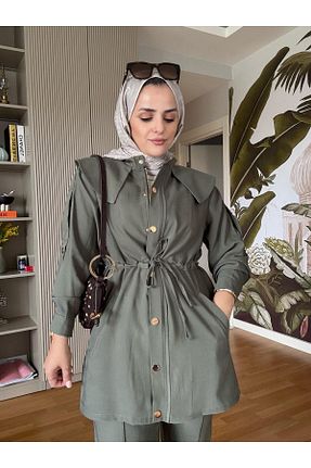 ست بالاتنه و پائین تنه خاکی زنانه بافتنی Aselim Hijap Moda - کد 930731286