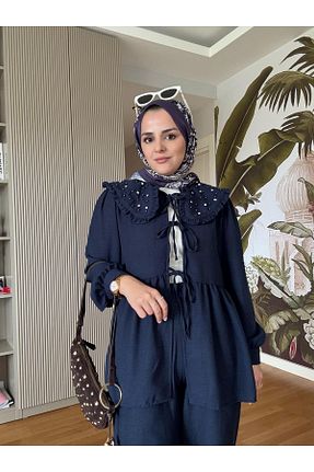 ست بالاتنه و پائین تنه سرمه ای زنانه بافتنی Aselim Hijap Moda - کد 930587564