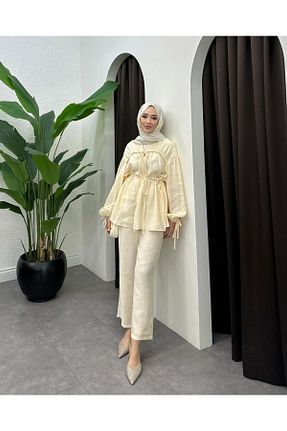 ست بالاتنه و پائین تنه حجاب بژ زنانه رگولار Miraydın Butik - کد 930253438