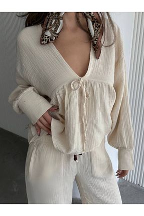 بلوز بژ زنانه ساده Fives - کد 930600431