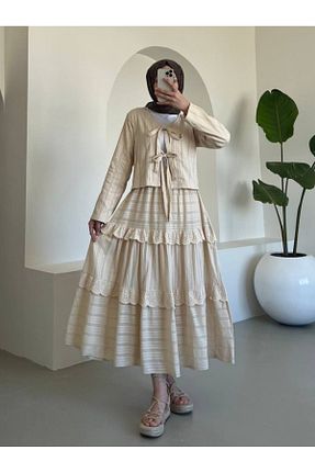 ست بالاتنه و پائین تنه حجاب بژ زنانه رگولار HİJABAYA - کد 930662657